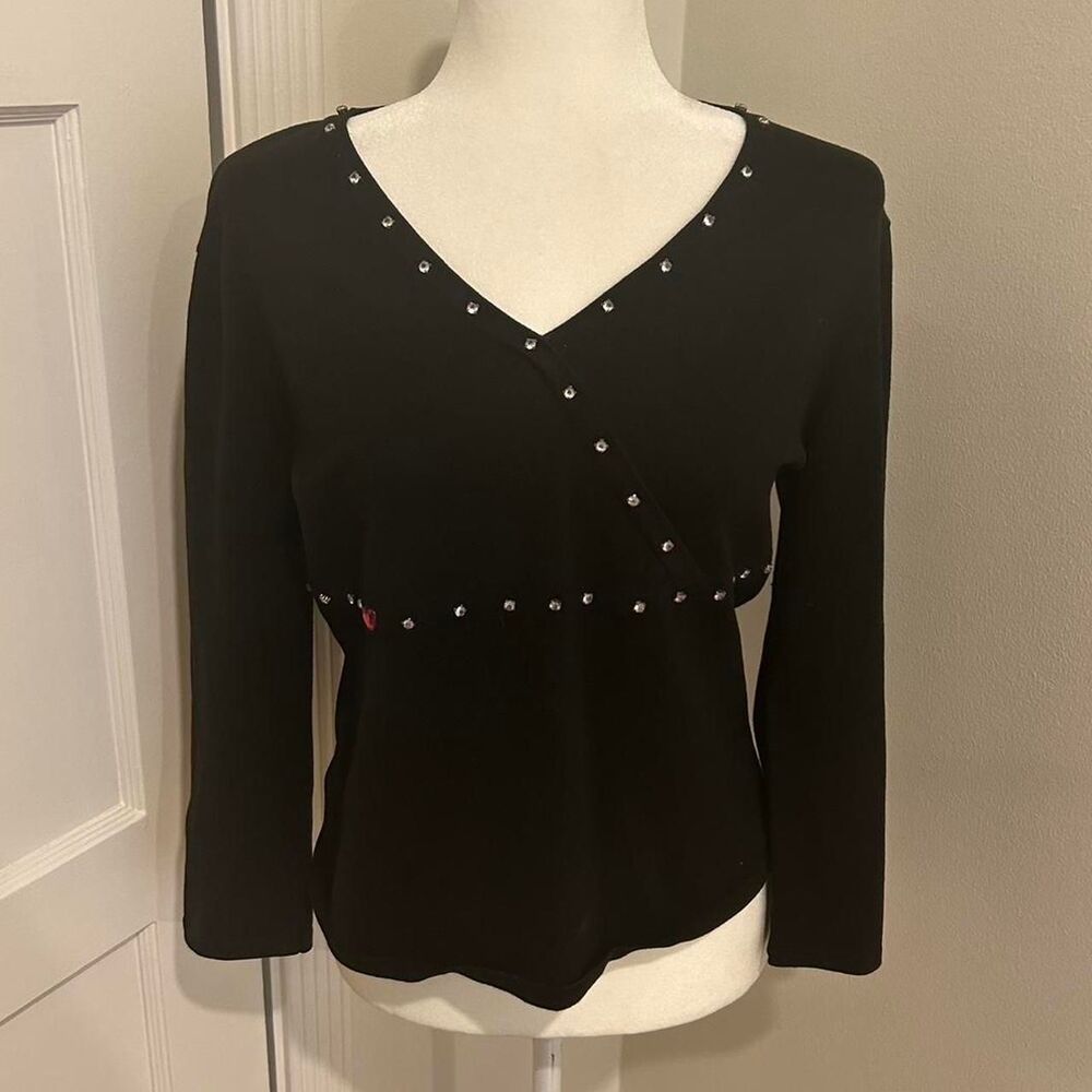 Rhinestone Silk Blend Black Sweater